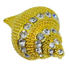 Vintage KJL Kenneth Jay Lane signed gold rhinestone seashell designer brooch