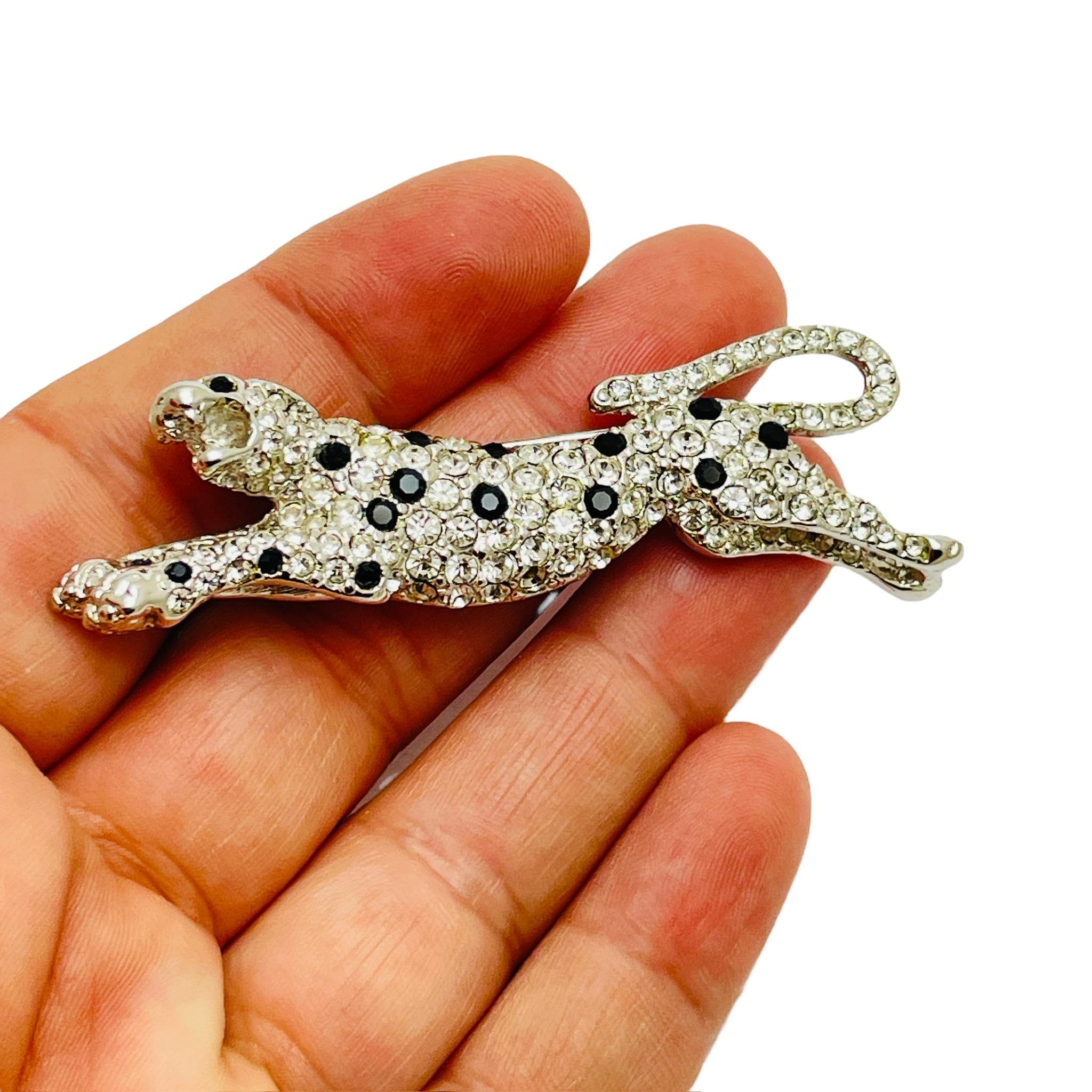Women's Vintage KJL KENNETH JAY LANE signed silver tone rhinestone panther brooch For Sale