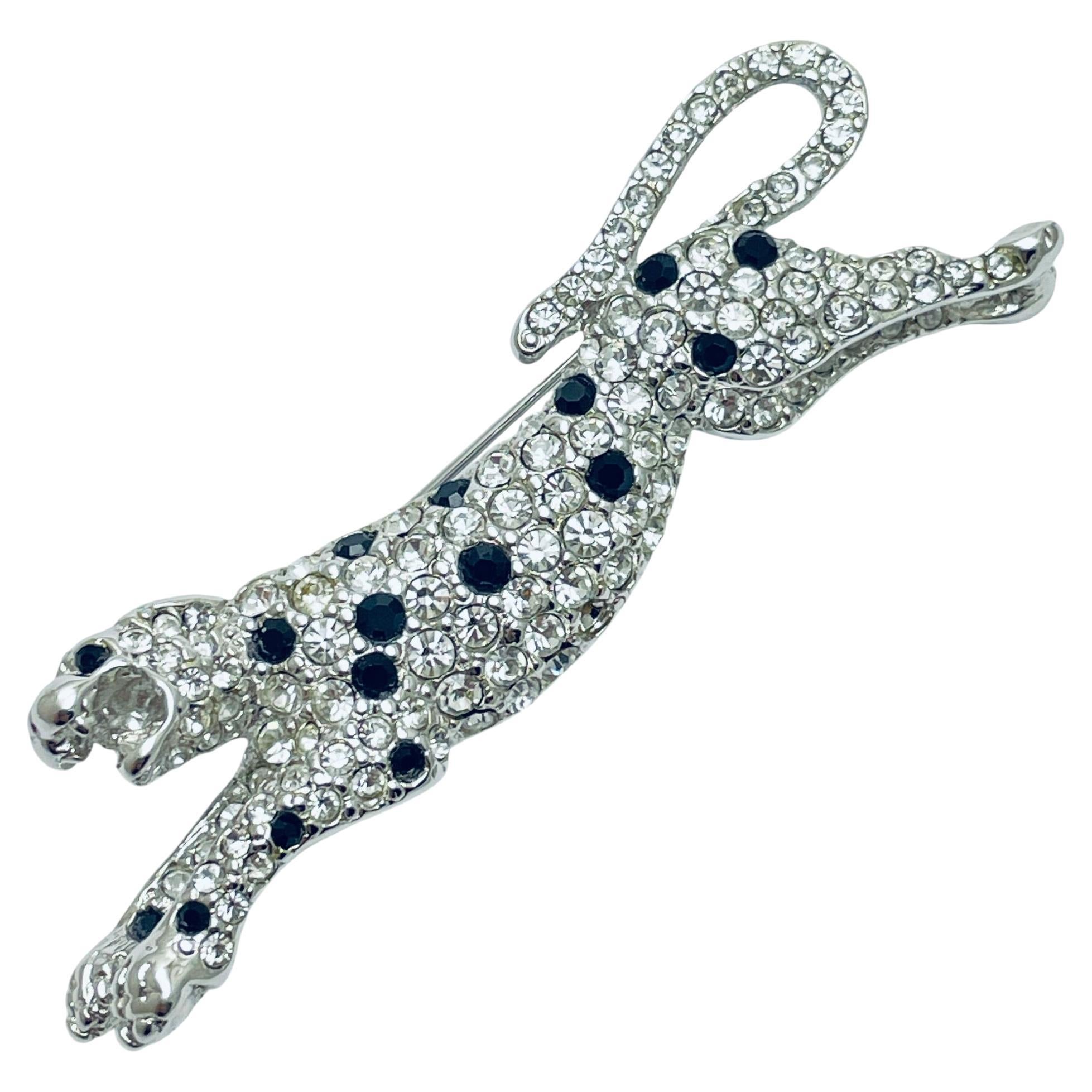 Vintage KJL KENNETH JAY LANE signed silver tone rhinestone panther brooch For Sale