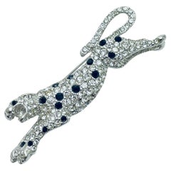 Vintage KJL KENNETH JAY LANE signed silver tone rhinestone panther brooch