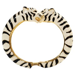 Vintage KJL Leopard Schwarz-Weiß-Emaille-Doppelkopf-Verschluss mit Leopardenmuster, ca. 1980er Jahre