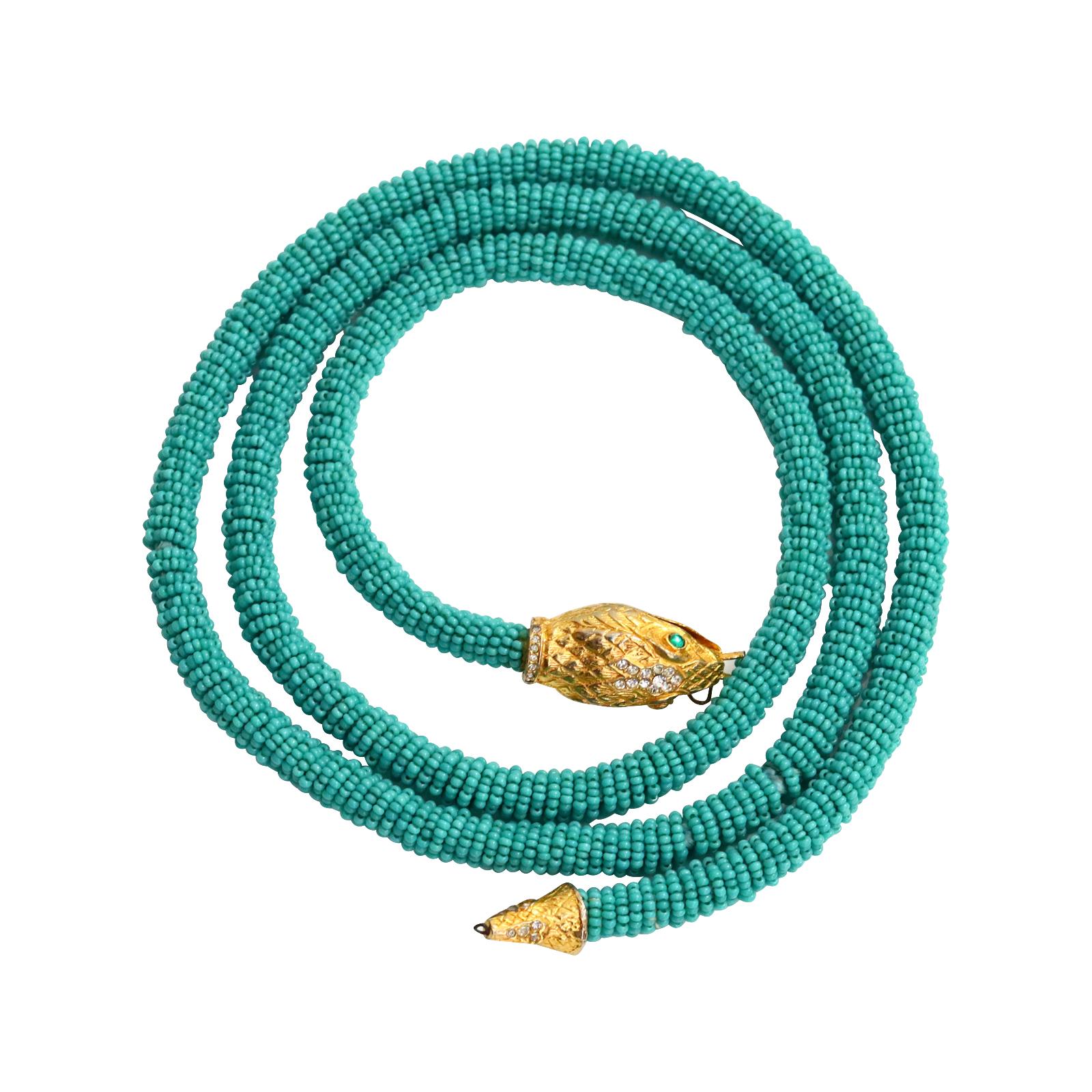 Vintage KJL Collier de serpent perlé de couleur turquoise, circa 1960s en vente 4