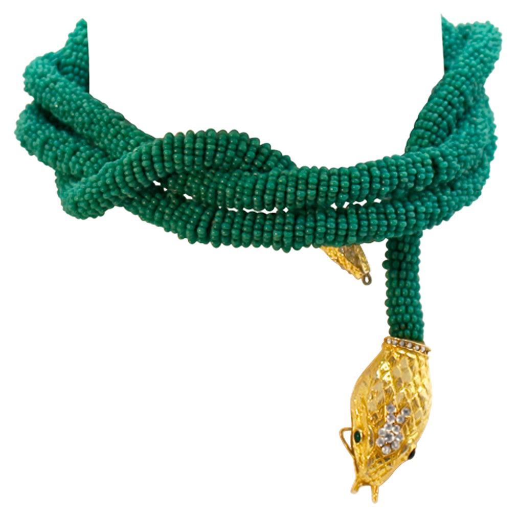 Vintage KJL Collier de serpent perlé de couleur turquoise, circa 1960s en vente