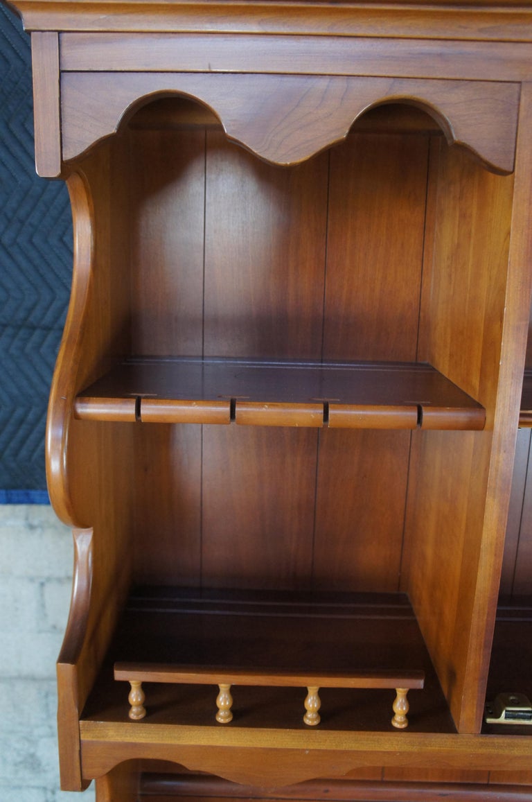 Vintage Kling Colonial American Country Solid Cherry China Hutch Cupboard Server For Sale at 1stDibs