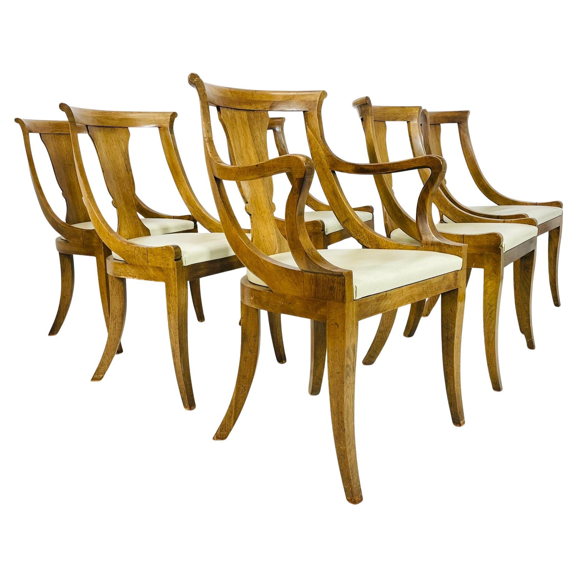 Sedie da pranzo Klismos vintage con struttura scultorea in Wood, set da 6 in vendita