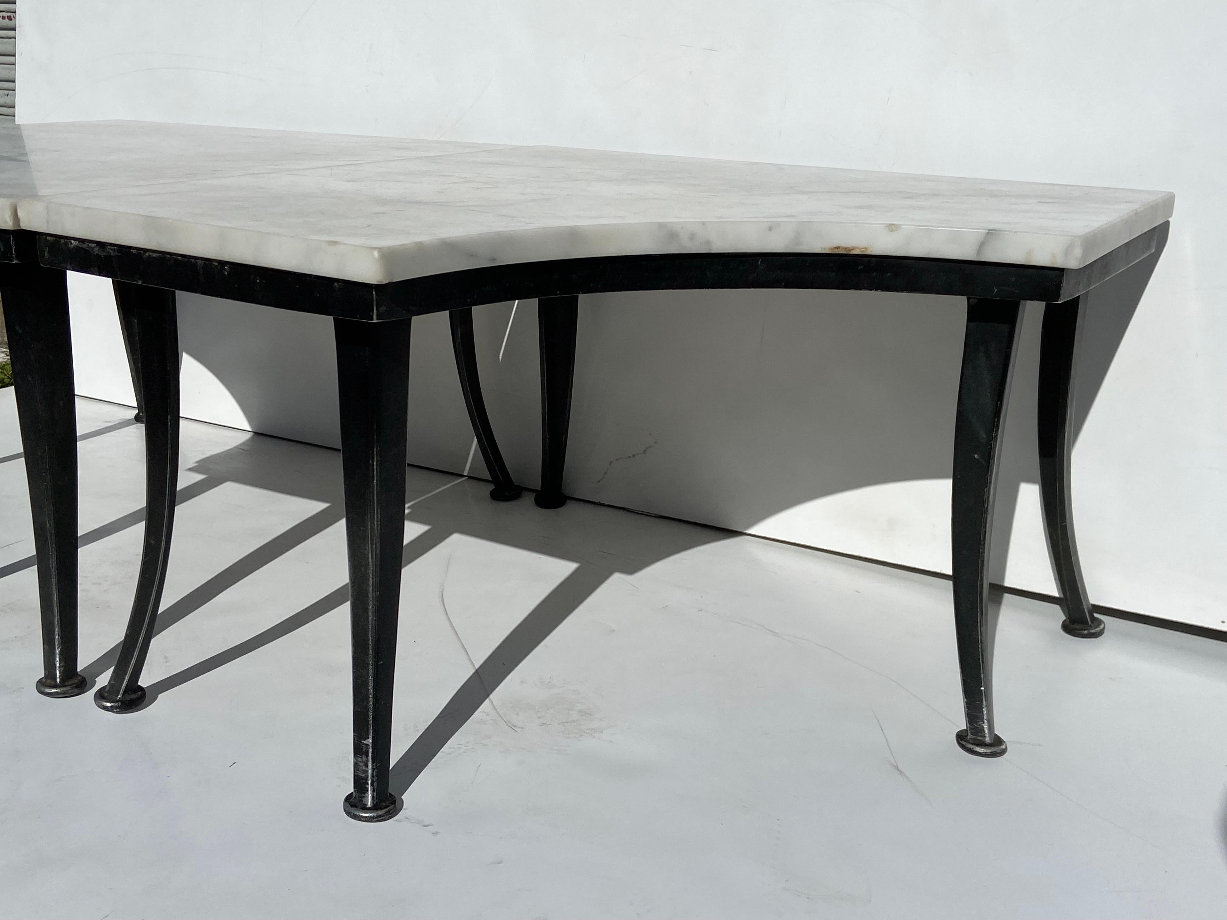Vintage Klismos Style Cut Out Marble and Aluminum End Tables, a Pair For Sale 2