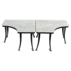 Used Klismos Style Cut Out Marble and Aluminum End Tables, a Pair