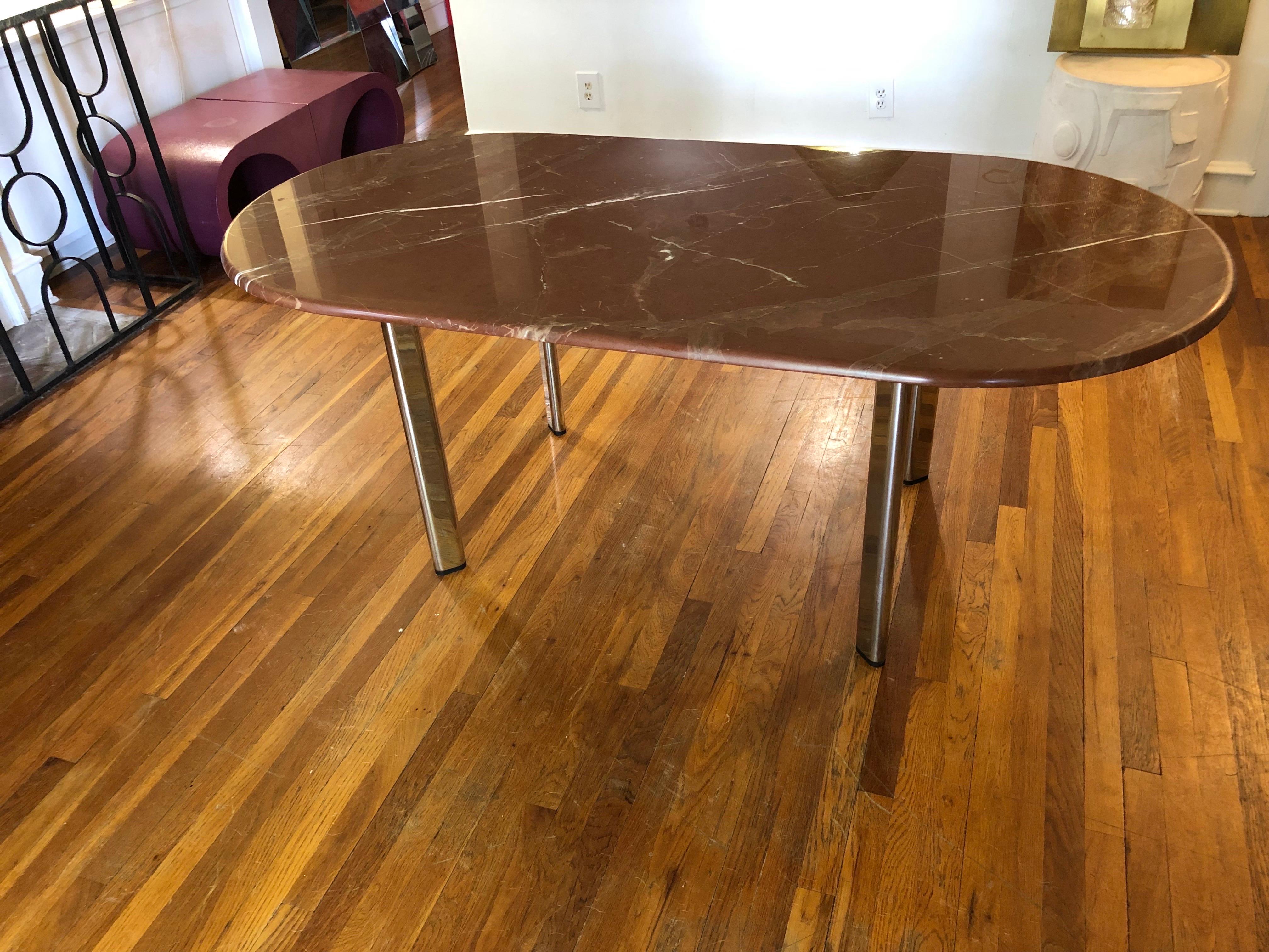 Vintage Knoll Dining Table by Joe D'urso in Rojo Alicante Marble In Good Condition In West Reading, PA
