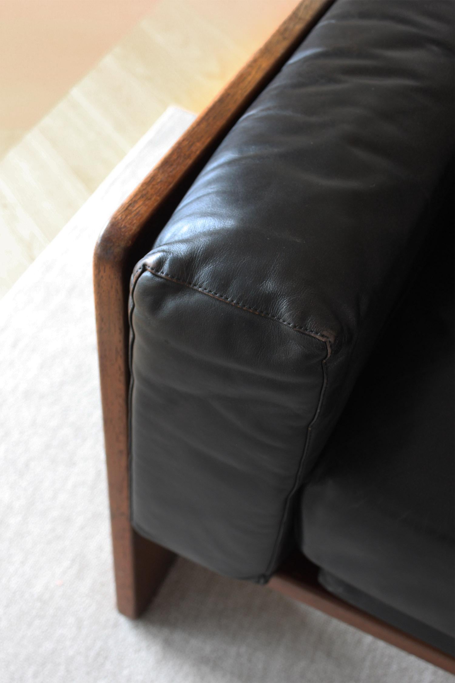 Divano vintage Knoll /Gavina Bastiano di Afra & Tobia Scarpa in pelle nera Nutwood 2