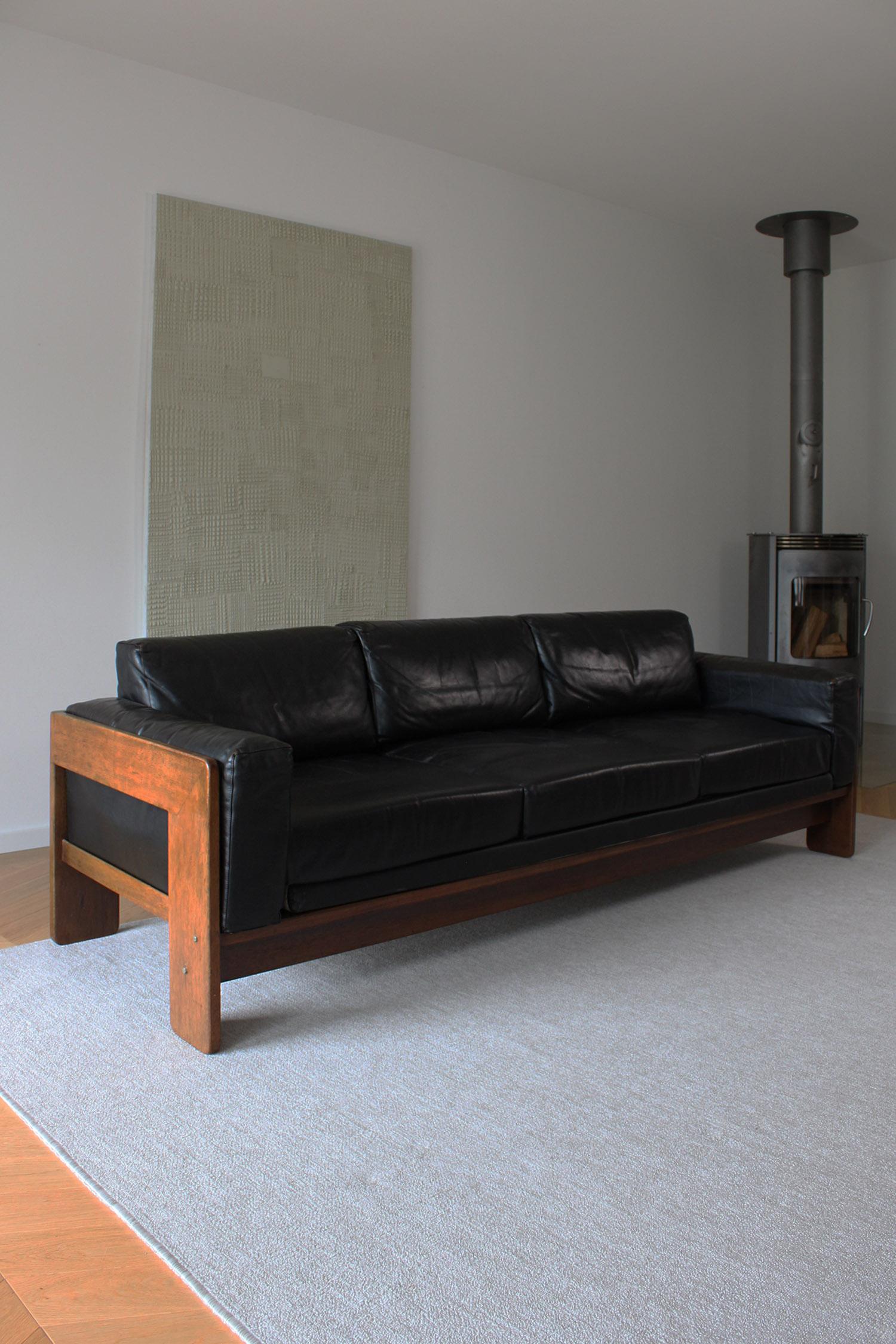 Divano vintage Knoll /Gavina Bastiano di Afra & Tobia Scarpa in pelle nera Nutwood 4