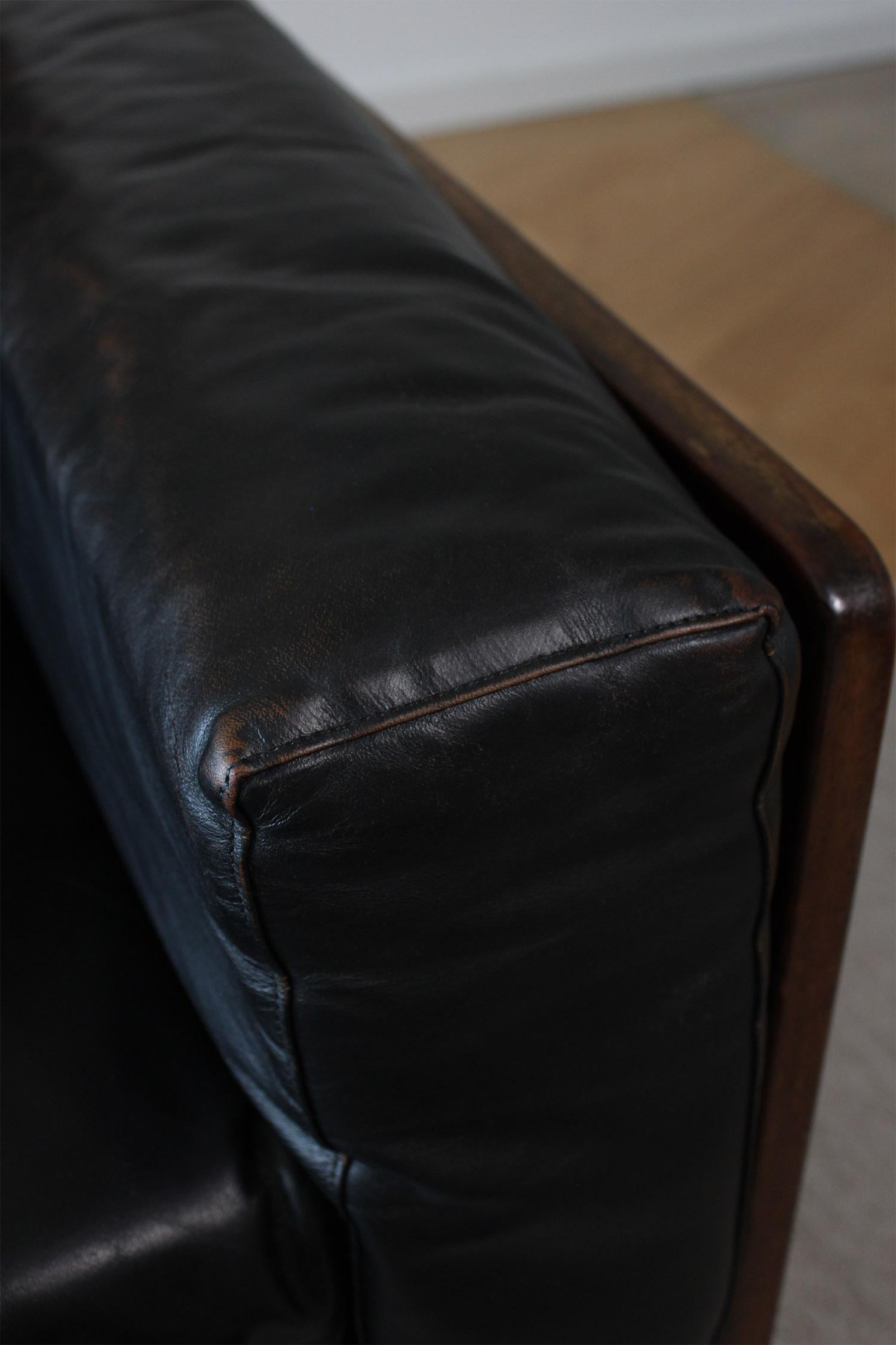 Divano vintage Knoll /Gavina Bastiano di Afra & Tobia Scarpa in pelle nera Nutwood 6
