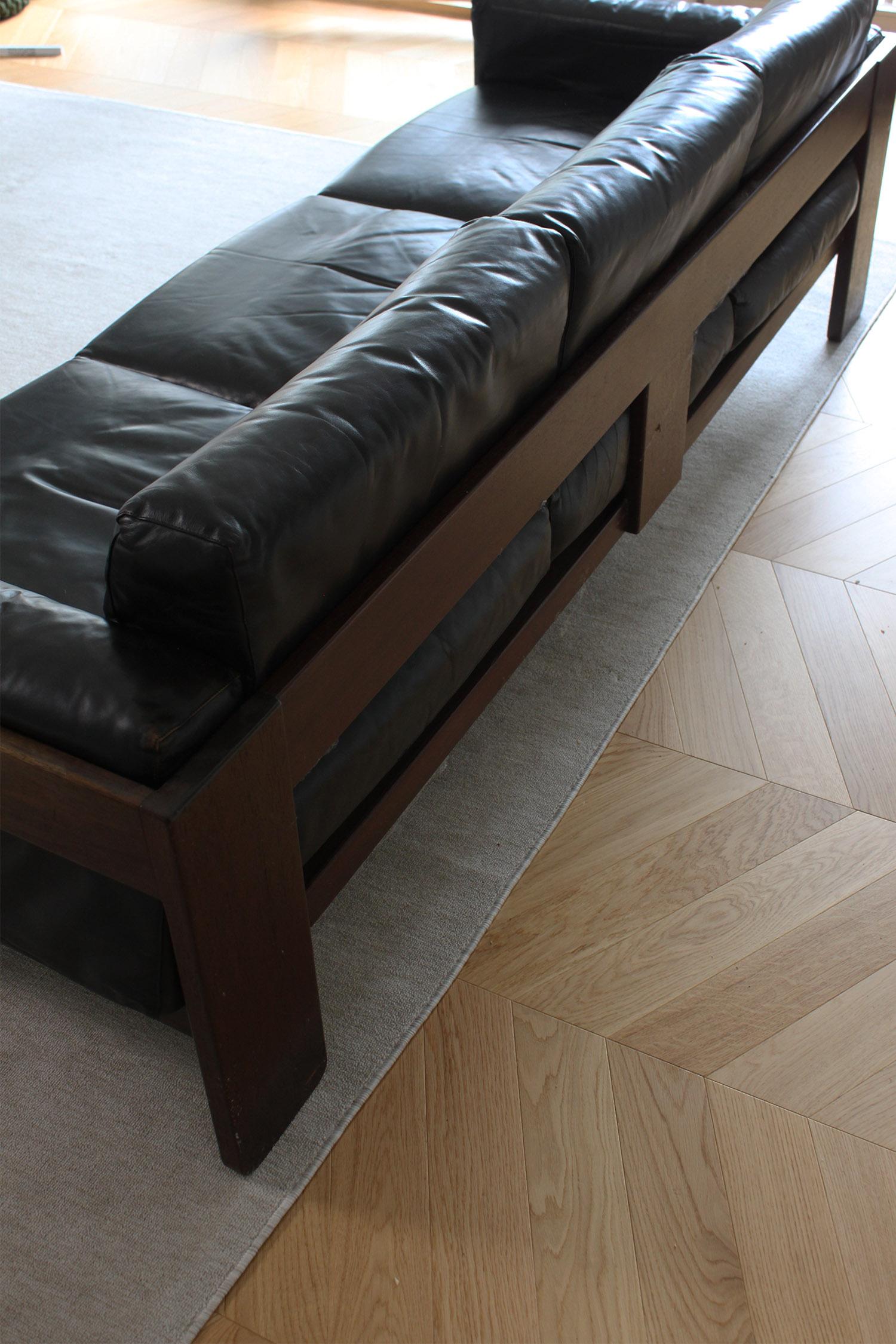 Divano vintage Knoll /Gavina Bastiano di Afra & Tobia Scarpa in pelle nera Nutwood 7