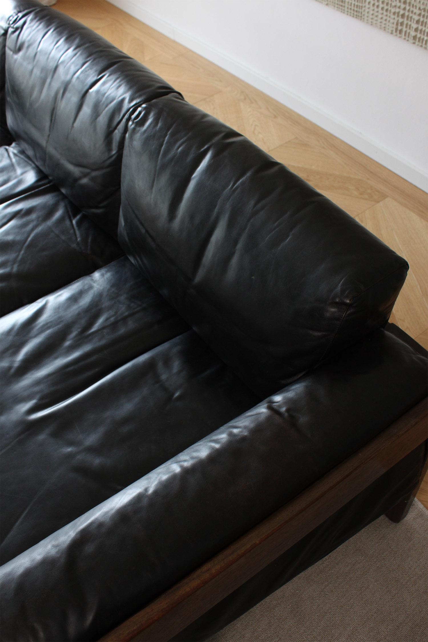 Divano vintage Knoll /Gavina Bastiano di Afra & Tobia Scarpa in pelle nera Nutwood 8