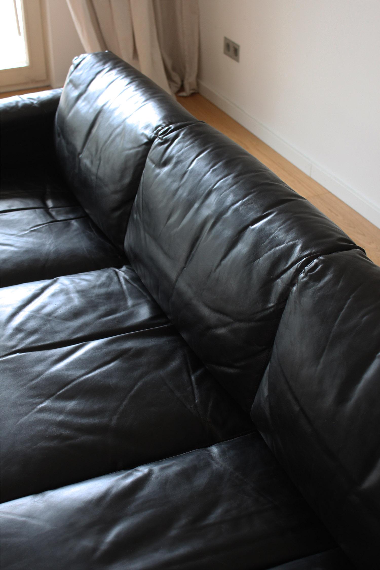 Divano vintage Knoll /Gavina Bastiano di Afra & Tobia Scarpa in pelle nera Nutwood 9