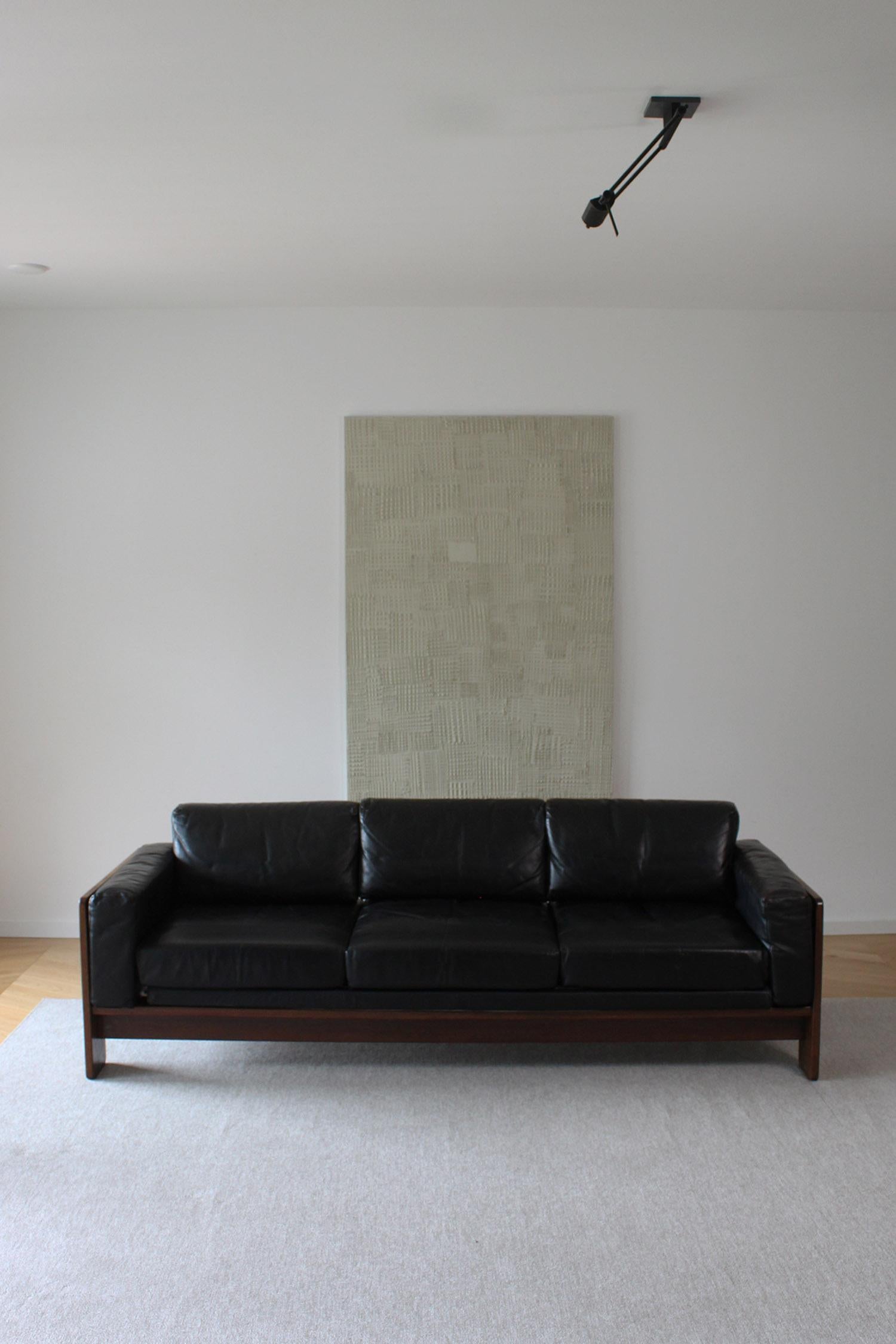 XX secolo Divano vintage Knoll /Gavina Bastiano di Afra & Tobia Scarpa in pelle nera Nutwood