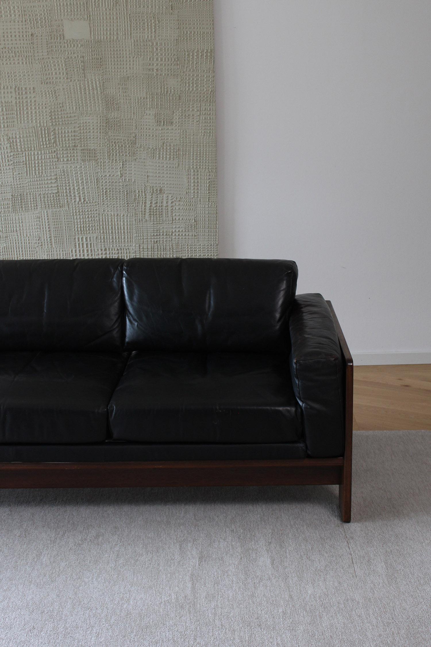 Pelle Divano vintage Knoll /Gavina Bastiano di Afra & Tobia Scarpa in pelle nera Nutwood