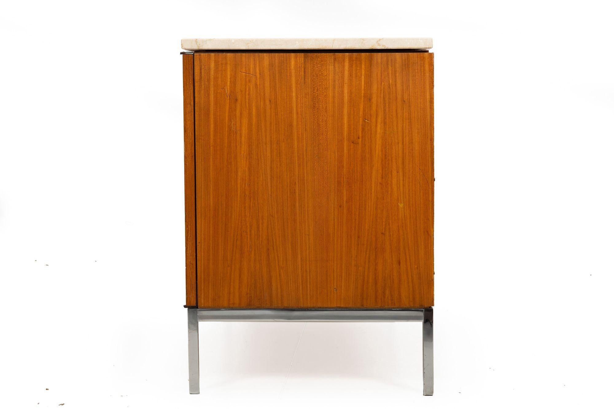 American Vintage Knoll Marble and Teak Double-Sided Credenza Cabinet