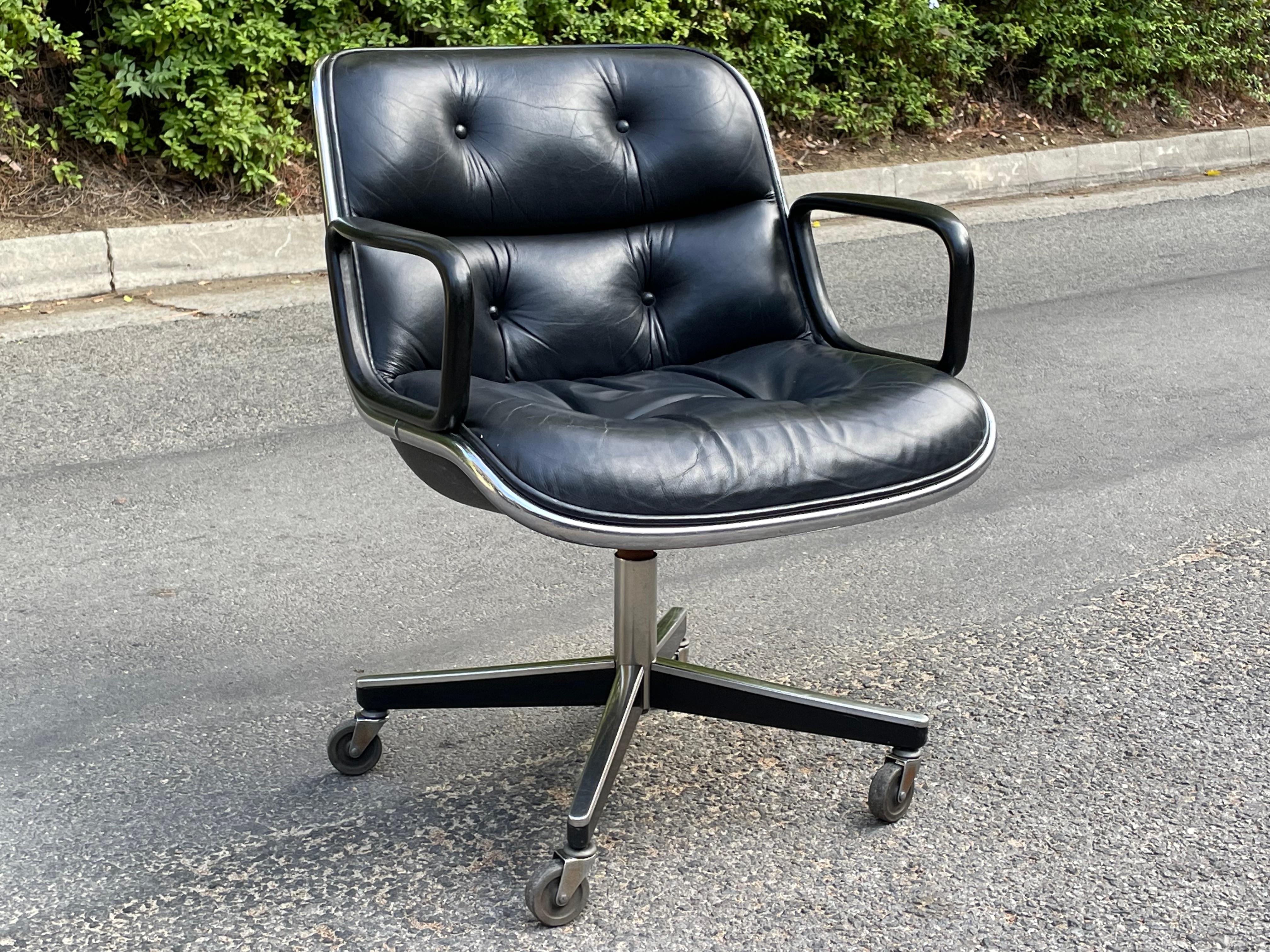 Vintage Knoll Pollock-Stuhl aus schwarzem Leder 9