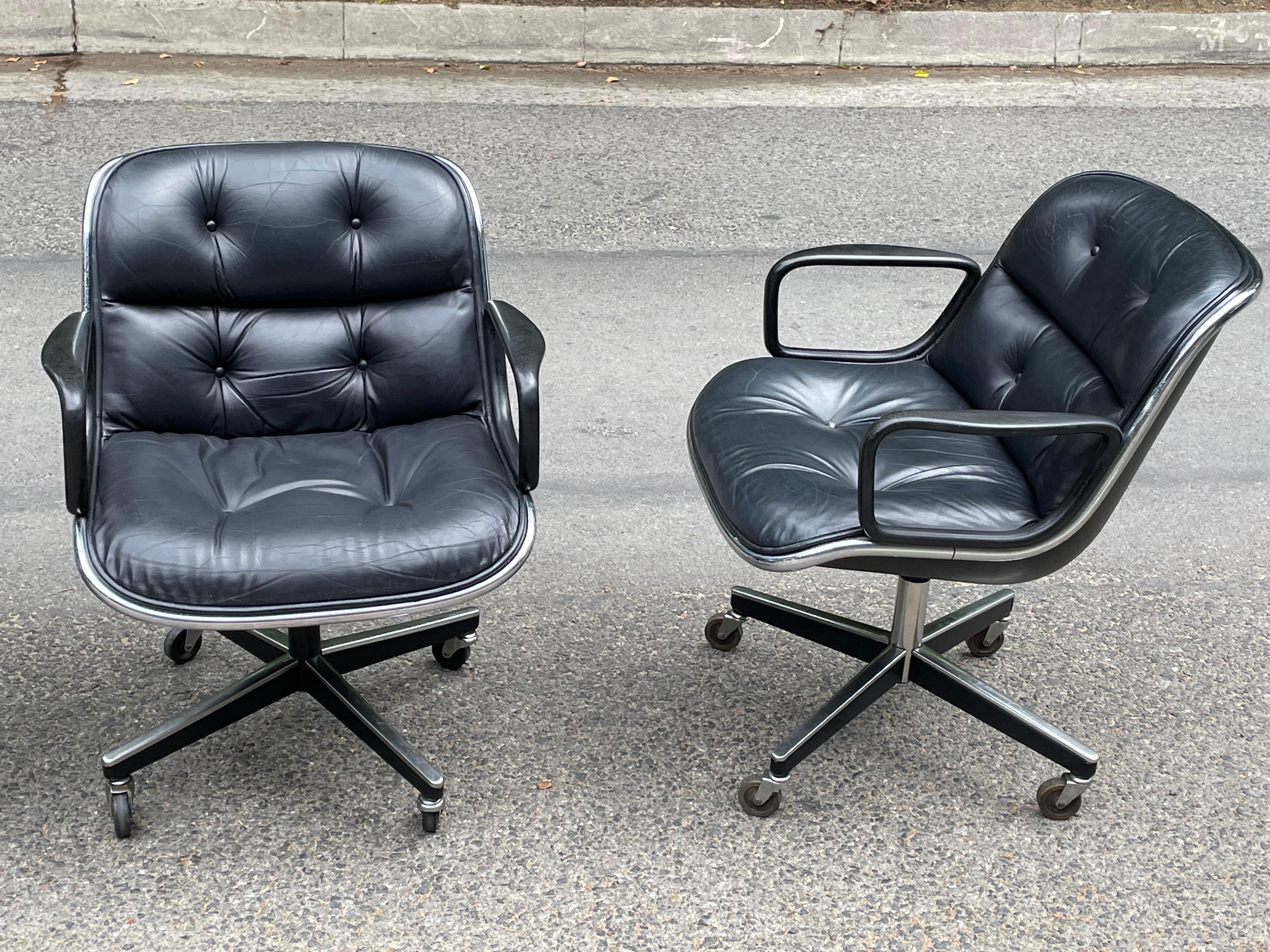 American Vintage Knoll Pollock Chairs in Black Leather - Pair