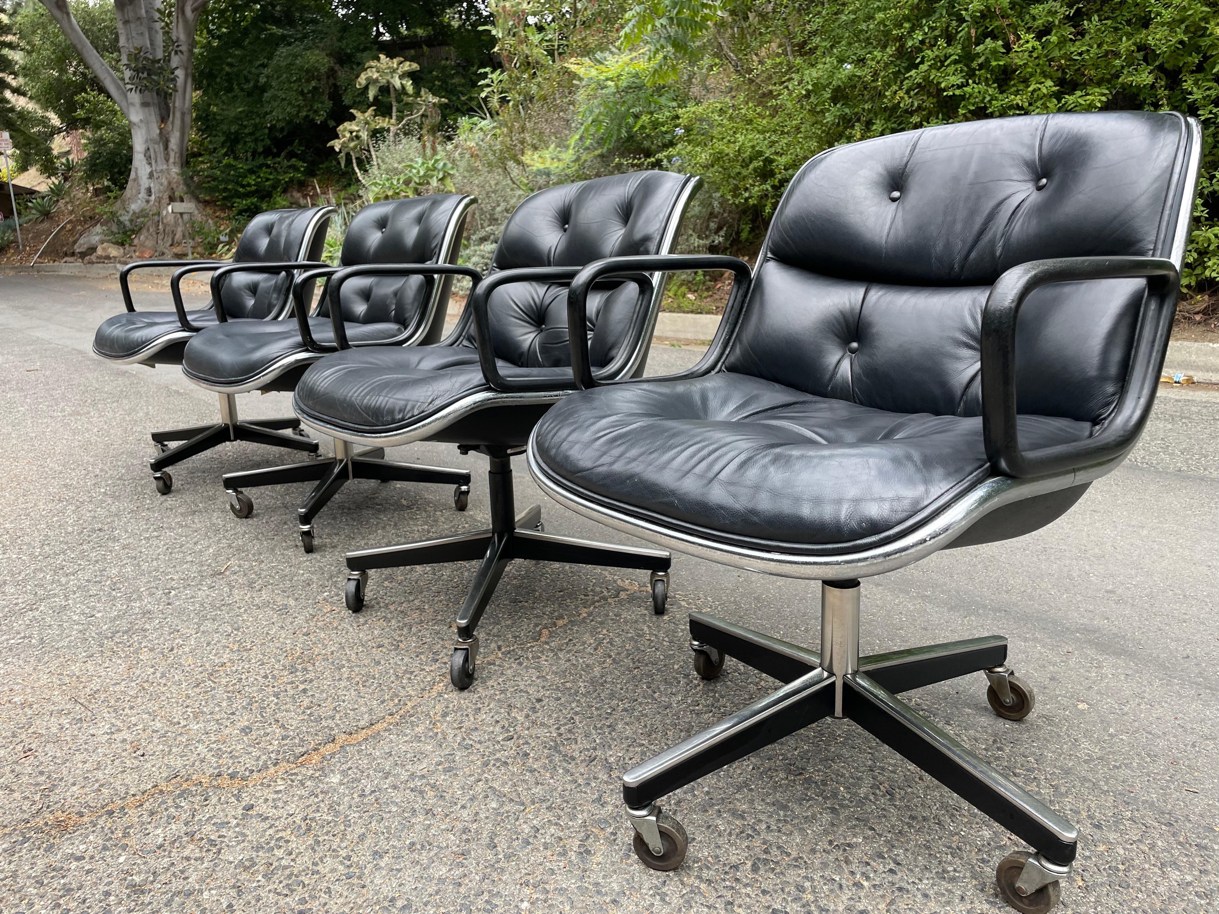 Late 20th Century Vintage Knoll Pollock Chairs in Black Leather - Pair