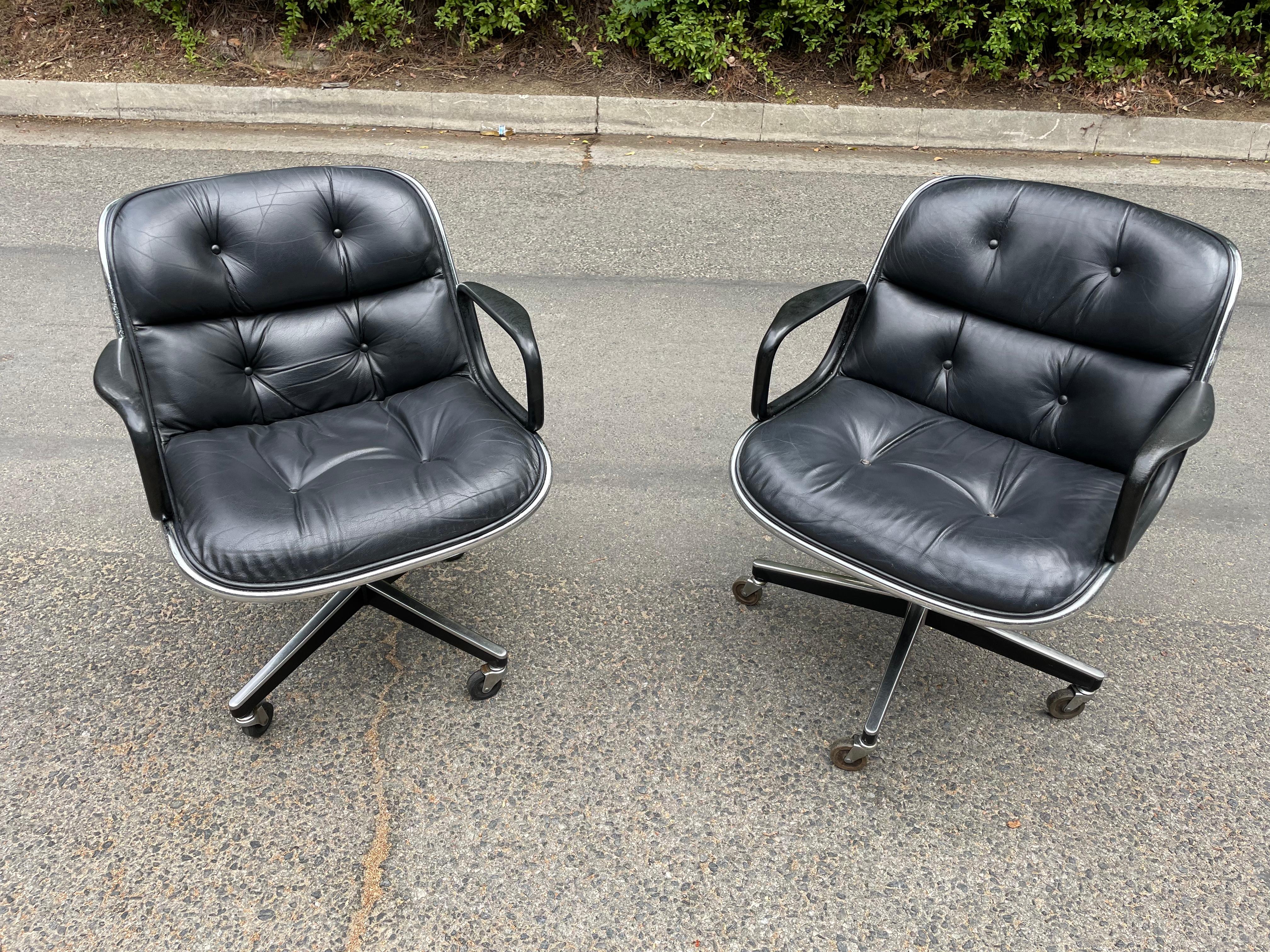 Vintage Knoll Pollock Chairs in Black Leather - Pair 2