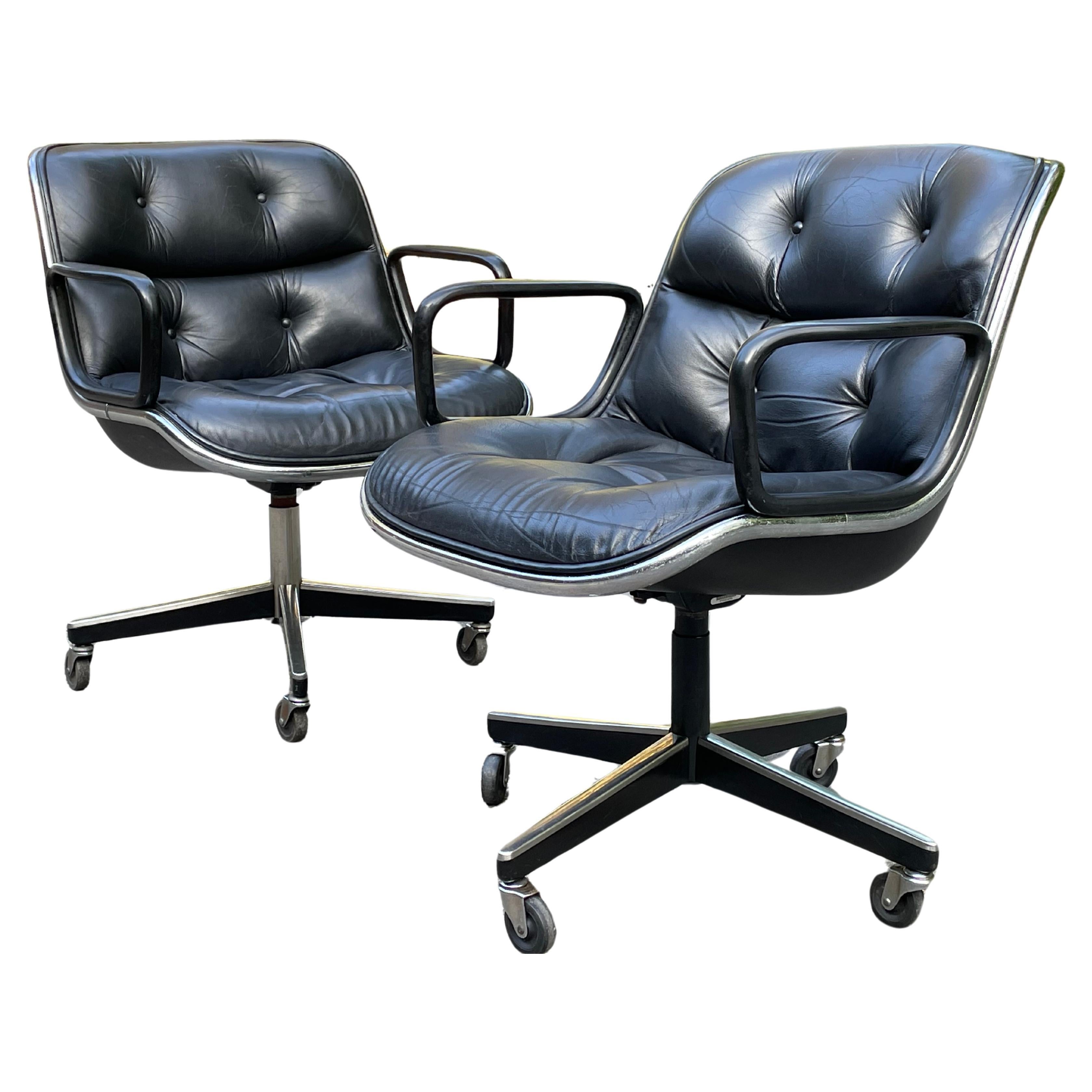 Vintage Knoll Pollock Chairs in Black Leather - Pair