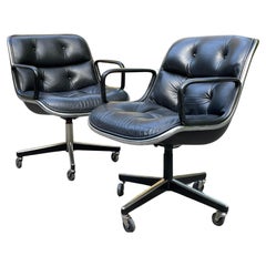 Vintage Knoll Pollock Chairs in Black Leather - Pair