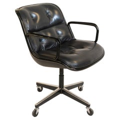 Vintage Knoll Pollock Swivel Chair in Black Leather, Matte Black Frame