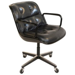 Vintage Knoll Pollock Swivel Chair in Black Leather, Matte Black Frame