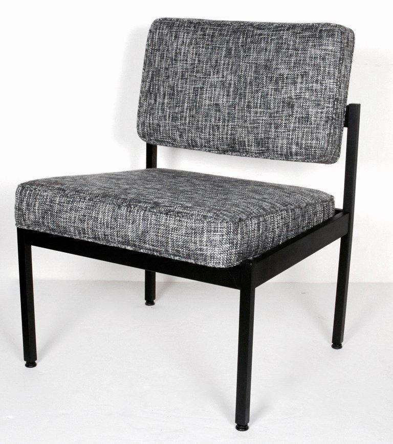 Hand-Woven Vintage Knoll Style Industrial Chair in Black and Ivory Tweed, c. 1970's For Sale