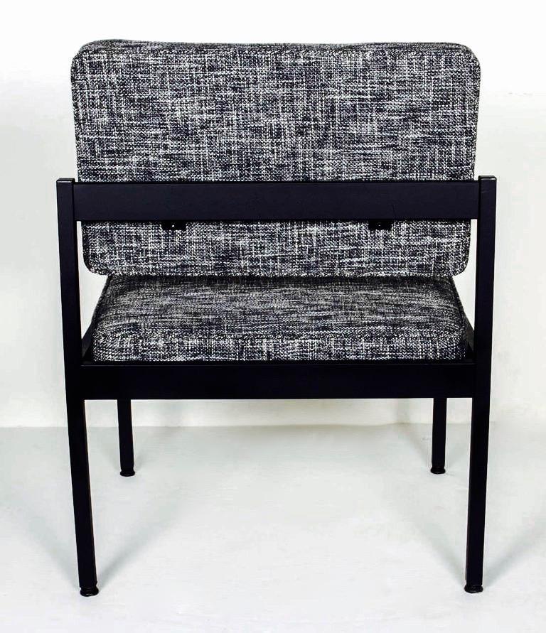 Steel Vintage Knoll Style Industrial Chair in Black and Ivory Tweed, c. 1970's For Sale
