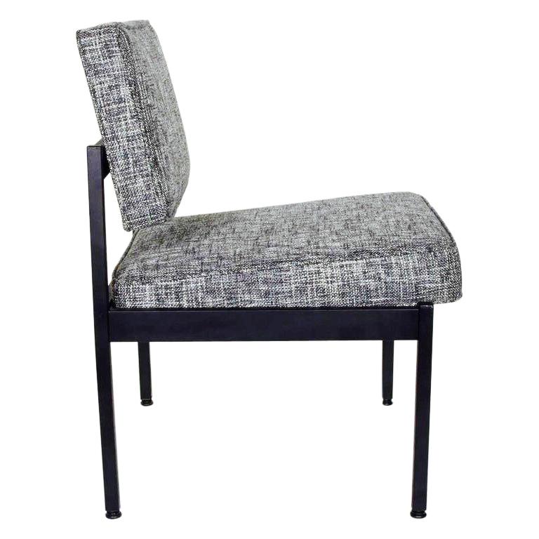 Vintage Knoll Style Industrial Chair in Black and Ivory Tweed, c. 1970's