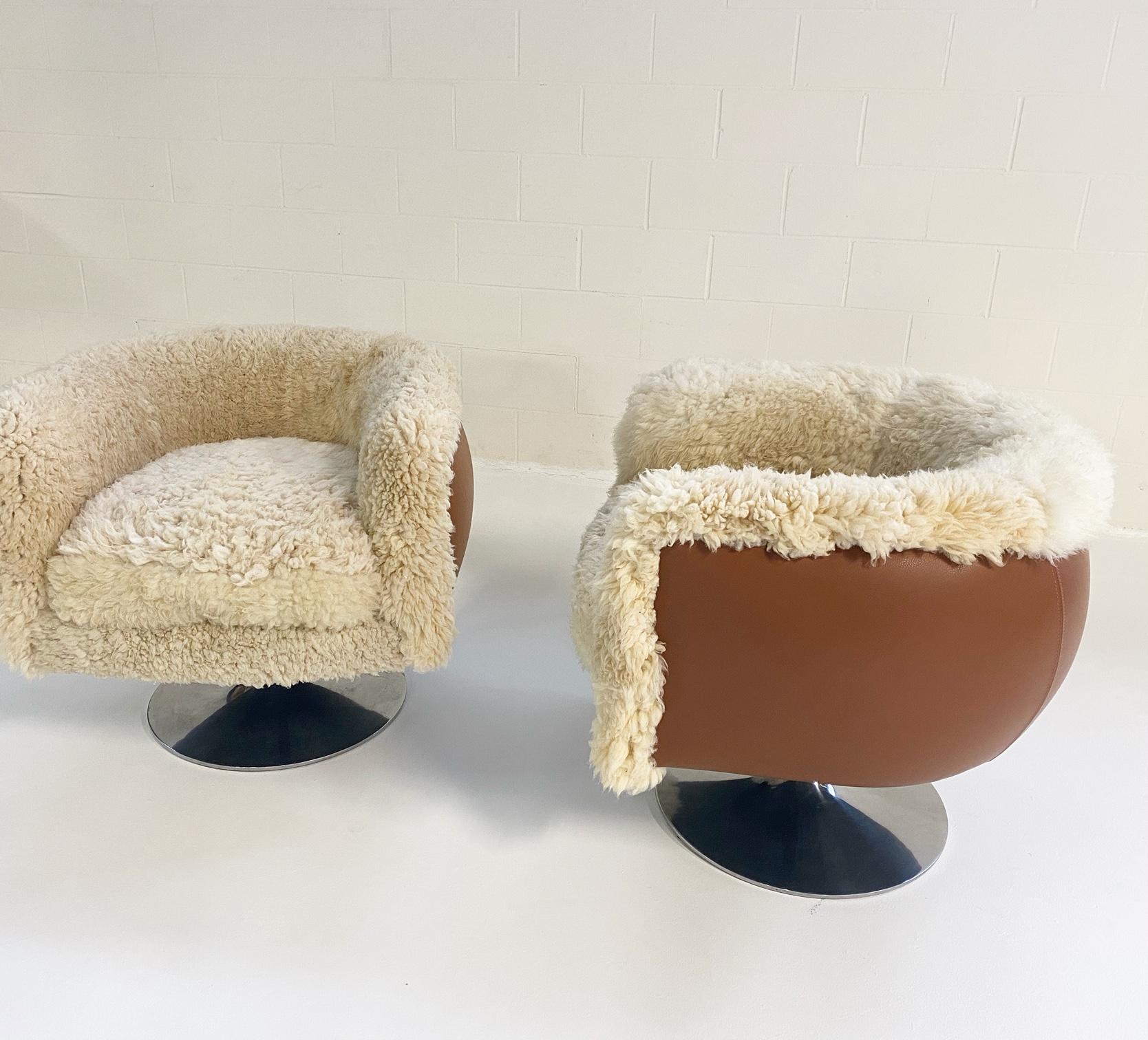 Vintage Knoll Swivel Chairs in California Sheepskin and Loro Piana Leather 5