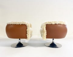 Vintage Knoll Swivel Chairs in California Sheepskin and Loro Piana Leather