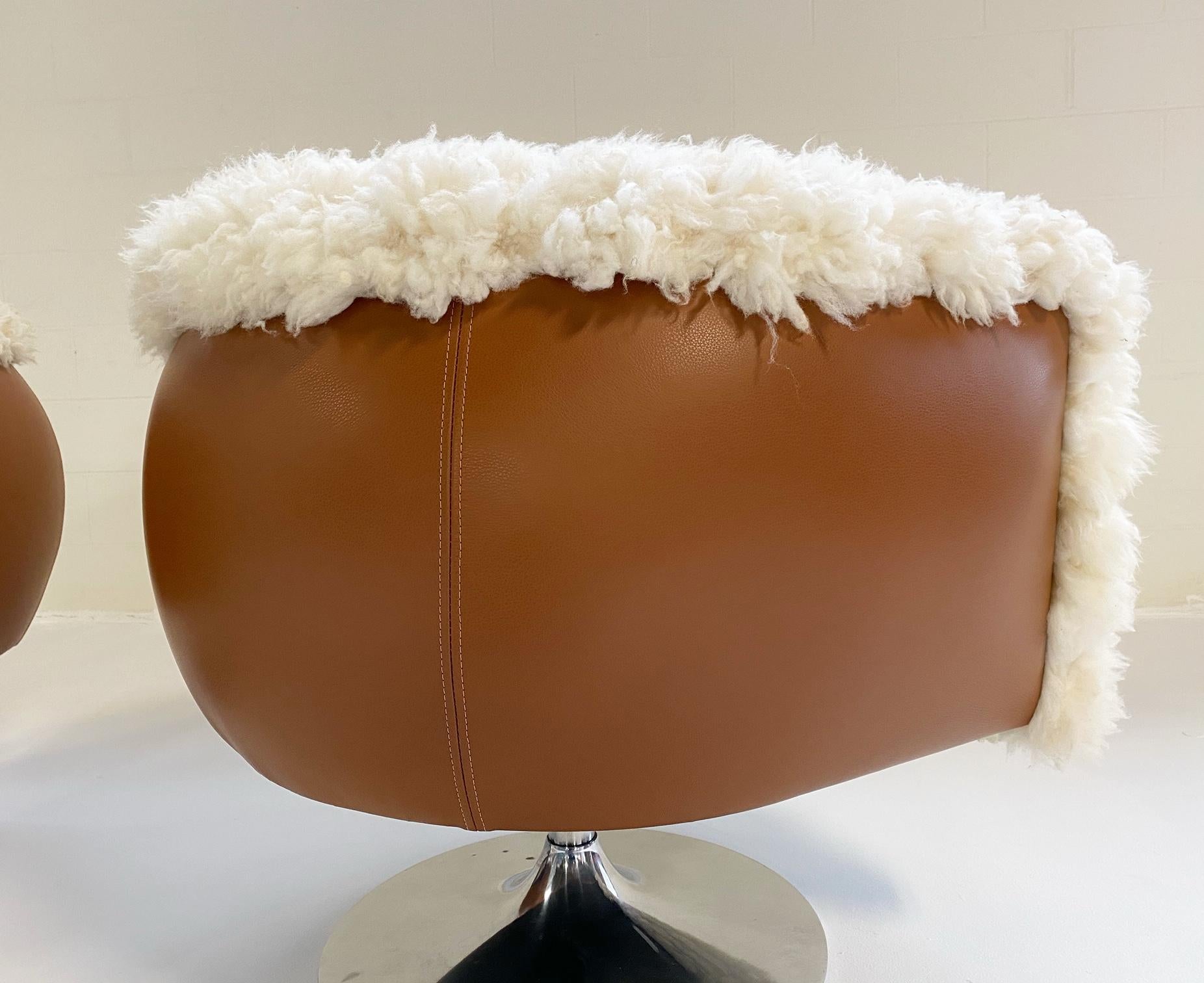 American Vintage Knoll Swivel Chairs in California Sheepskin and Loro Piana Leather