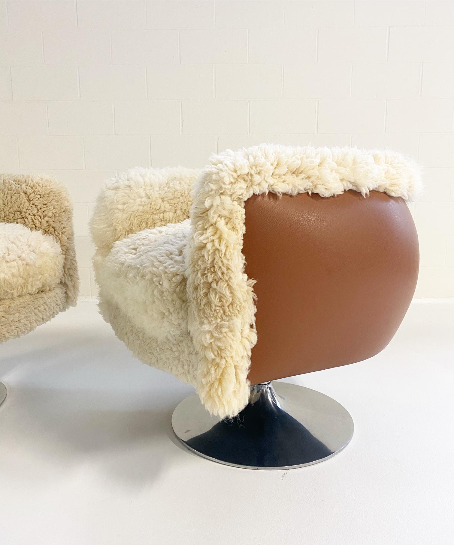 Vintage Knoll Swivel Chairs in California Sheepskin and Loro Piana Leather 3