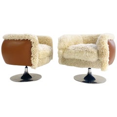 Vintage Knoll Swivel Chairs in California Sheepskin and Loro Piana Leather