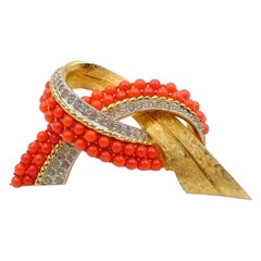 Vintage Knot Brooch Faux Sedd Coral 1960's