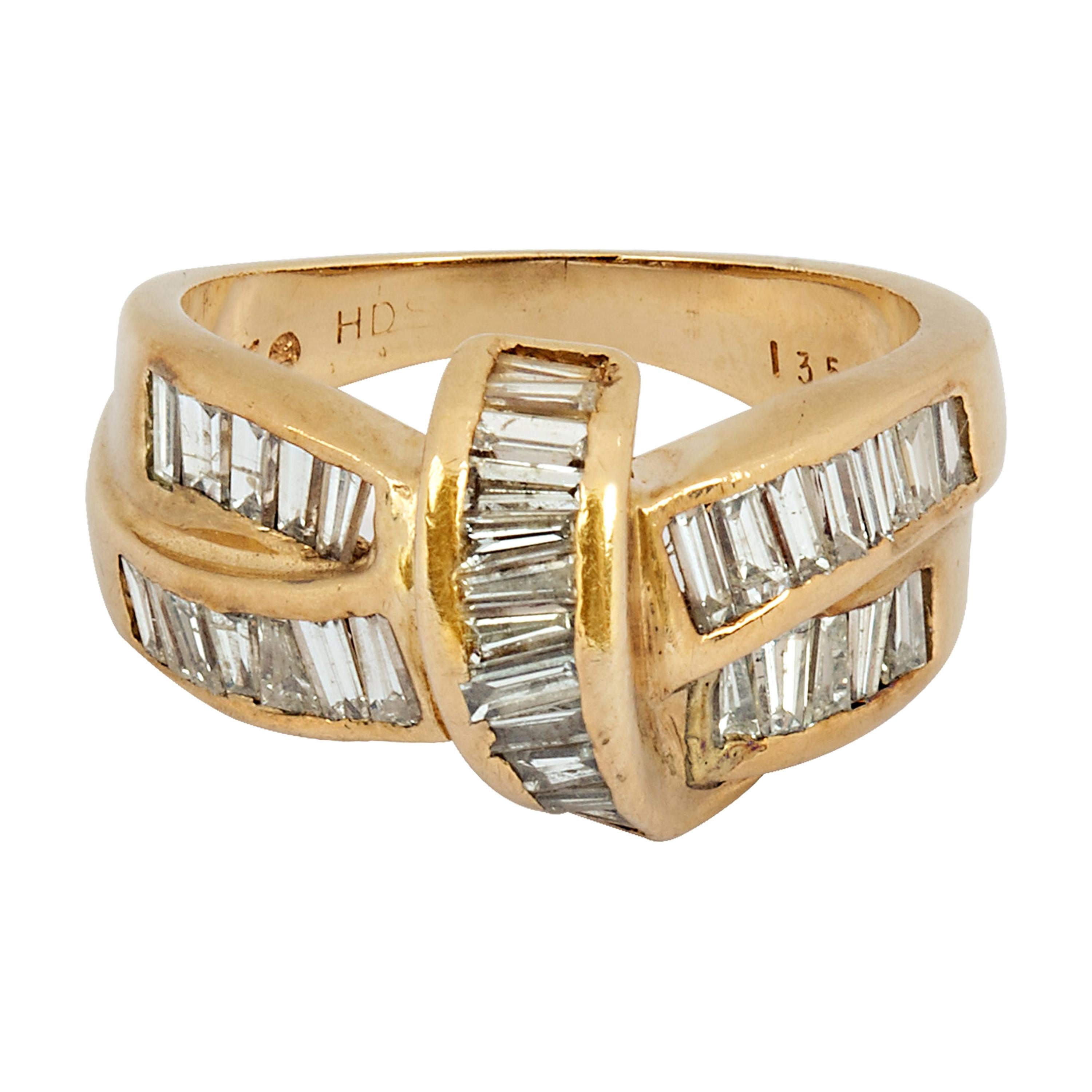 Vintage Knot Twist Diamond Wedding Band 1.50 Carat Baguette 14K Yellow Gold Ring