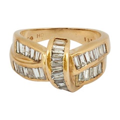 Retro Knot Twist Diamond Wedding Band 1.50 Carat Baguette 14K Yellow Gold Ring