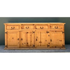 Vintage Knotty Pine Long Credenza