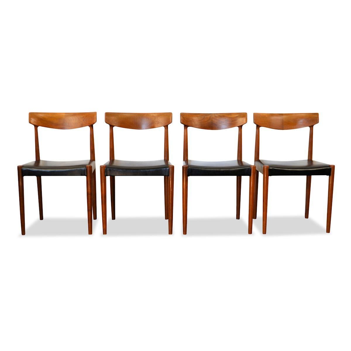 Leather Vintage Knud Faerch Teak Dining Chairs, Set of 4 For Sale