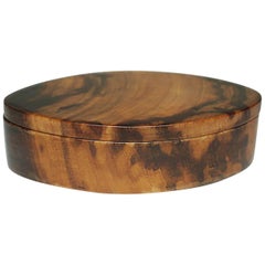 Vintage Koa Wood Oval Tinket Box with Suede Lined Interior, circa 1960-1980