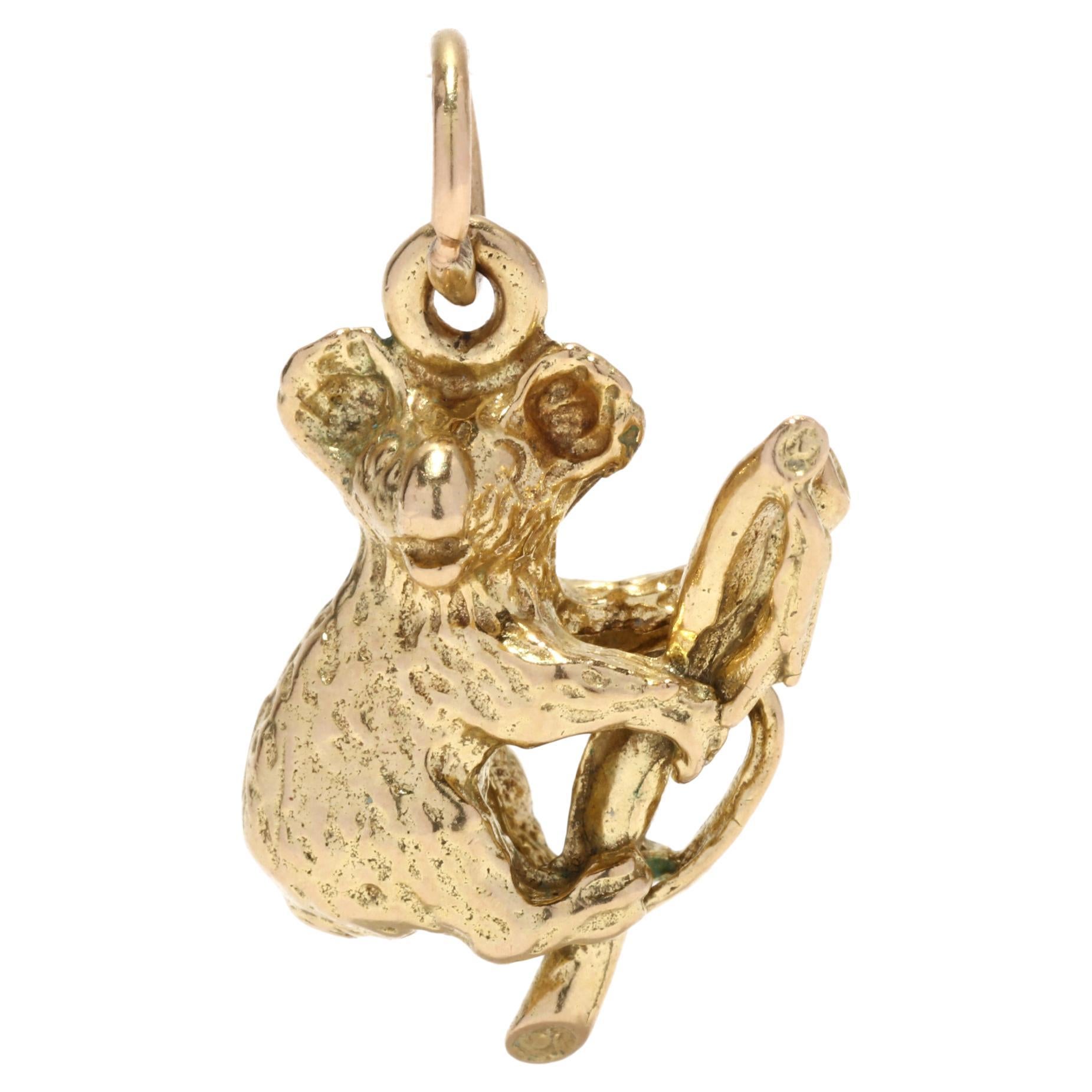 Vintage Koala Charm, 18K Gold, Koala Bear Charm, Gold Koala Charm, Simple Koala For Sale