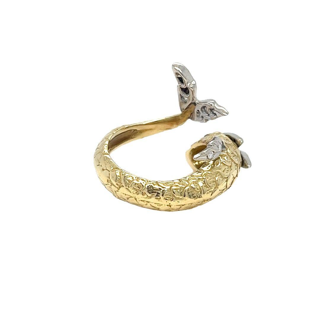 Vintage-Wickelring mit Koi-Fisch und Diamanten und Rubin in Gelbgold Damen