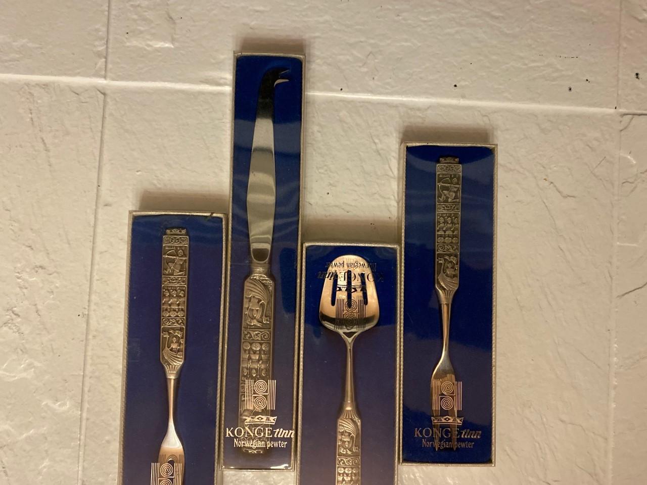 Hand-Crafted Vintage Konge-Tinn Pewter Flatware from Norway For Sale