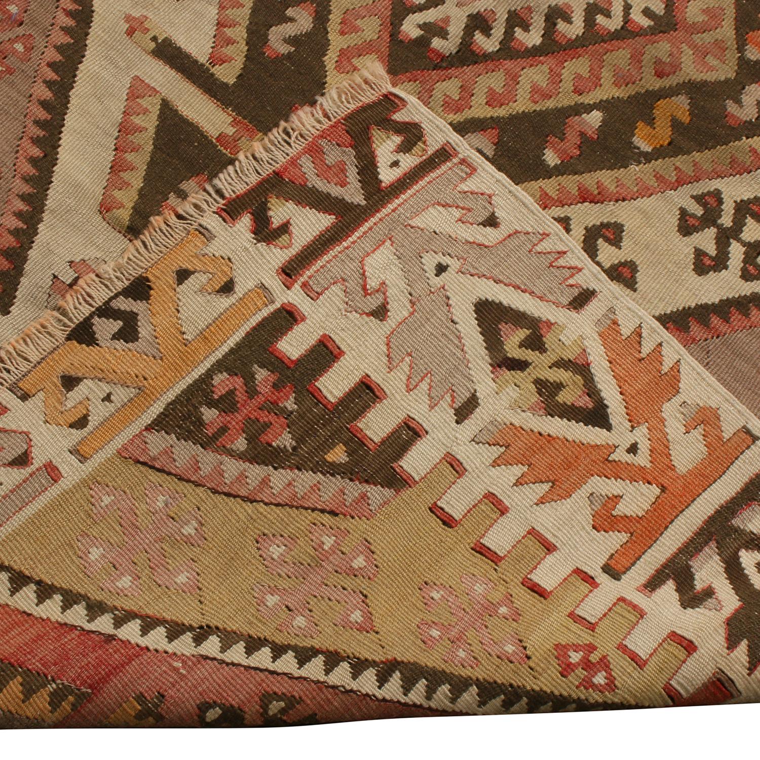 Vintage Konya Beige-Green, Blue Wool Kilim Rug & Vibrant Accent by Rug & Kilim In Excellent Condition For Sale In Long Island City, NY