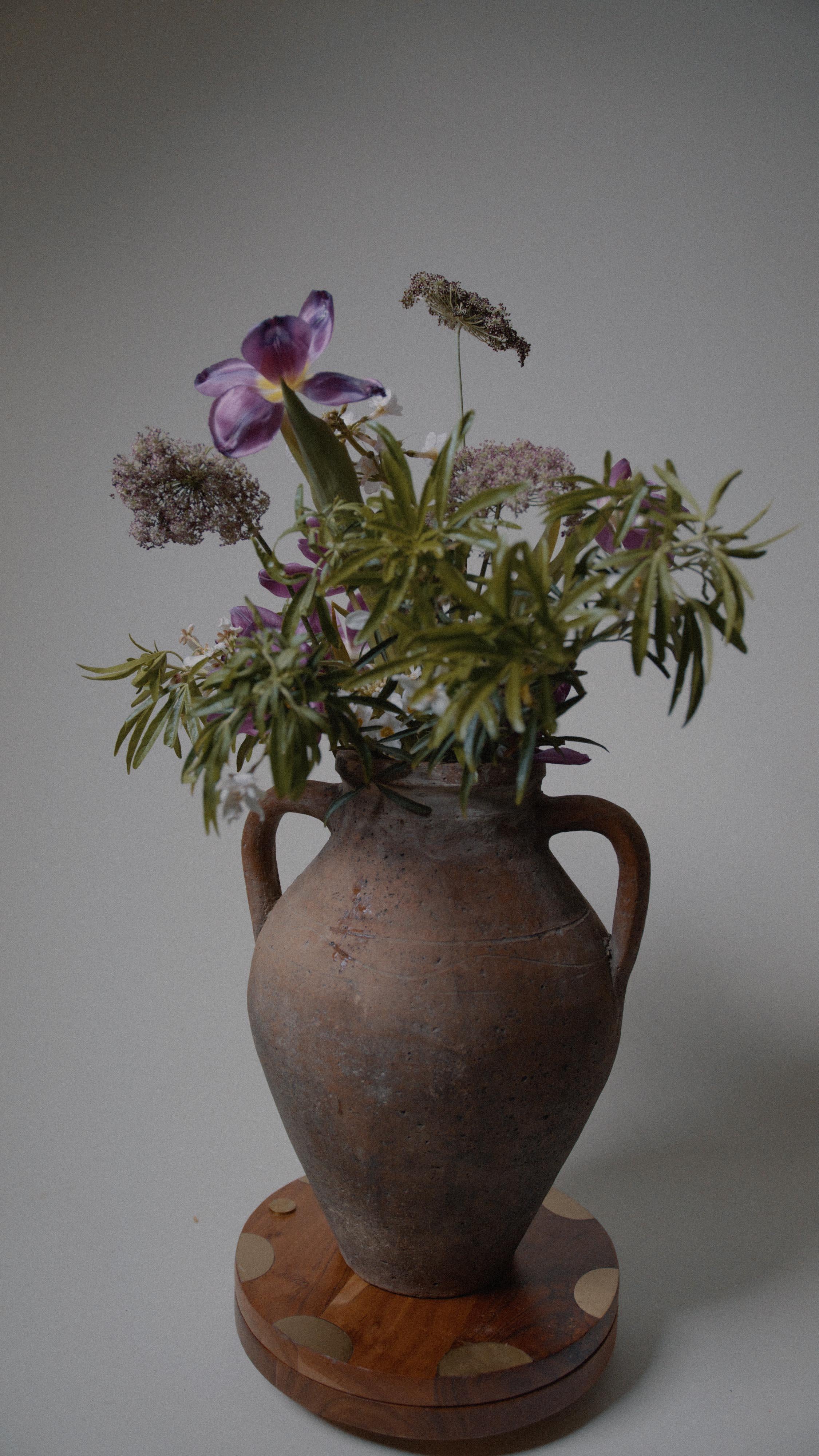 Hand-Carved Turkish Konya Clay Pot from Anatolia, Handcrafted Vessel