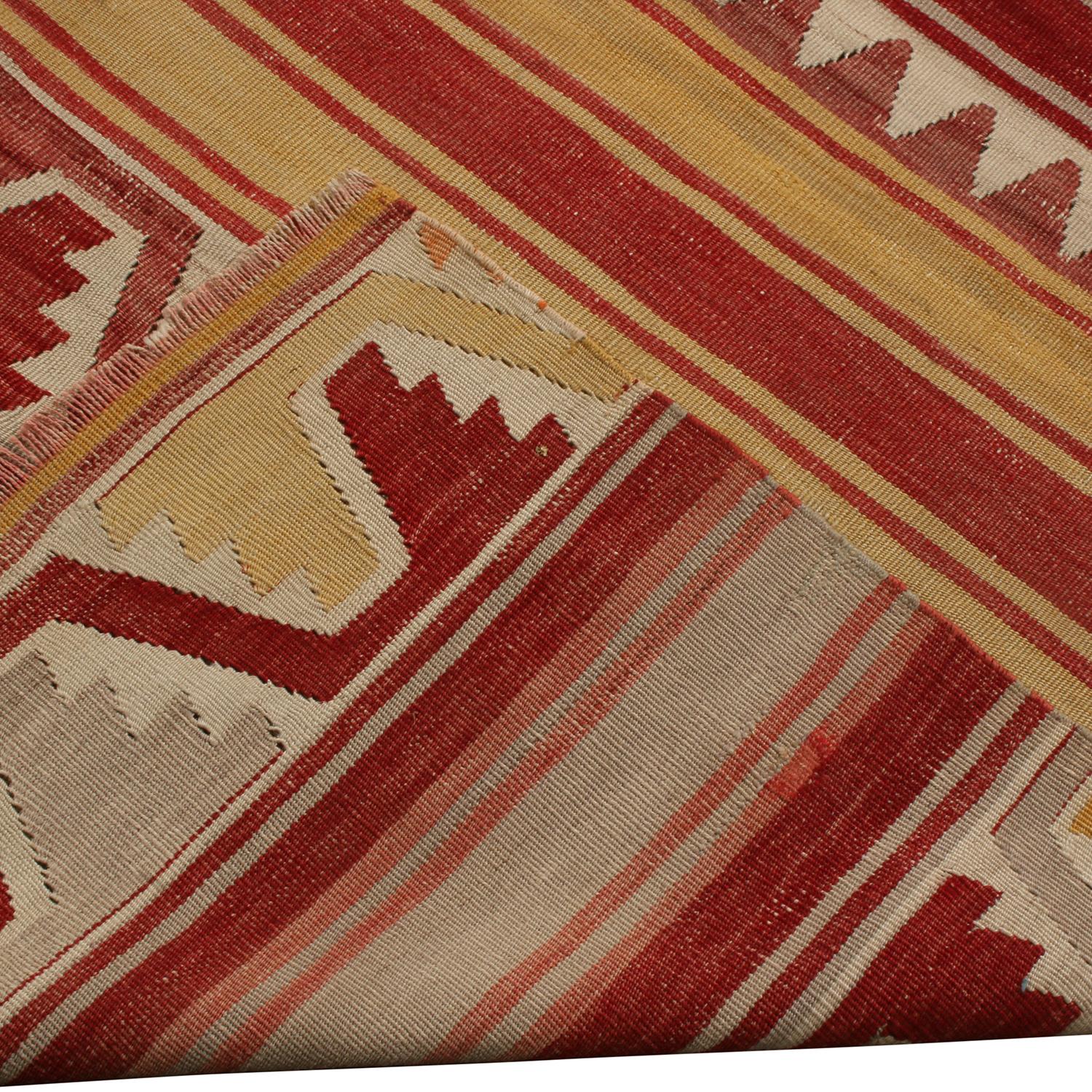 Vintage Konya Geometric Yellow and Red Wool Kilim Rug with Multi-Color Accents In Good Condition In Long Island City, NY