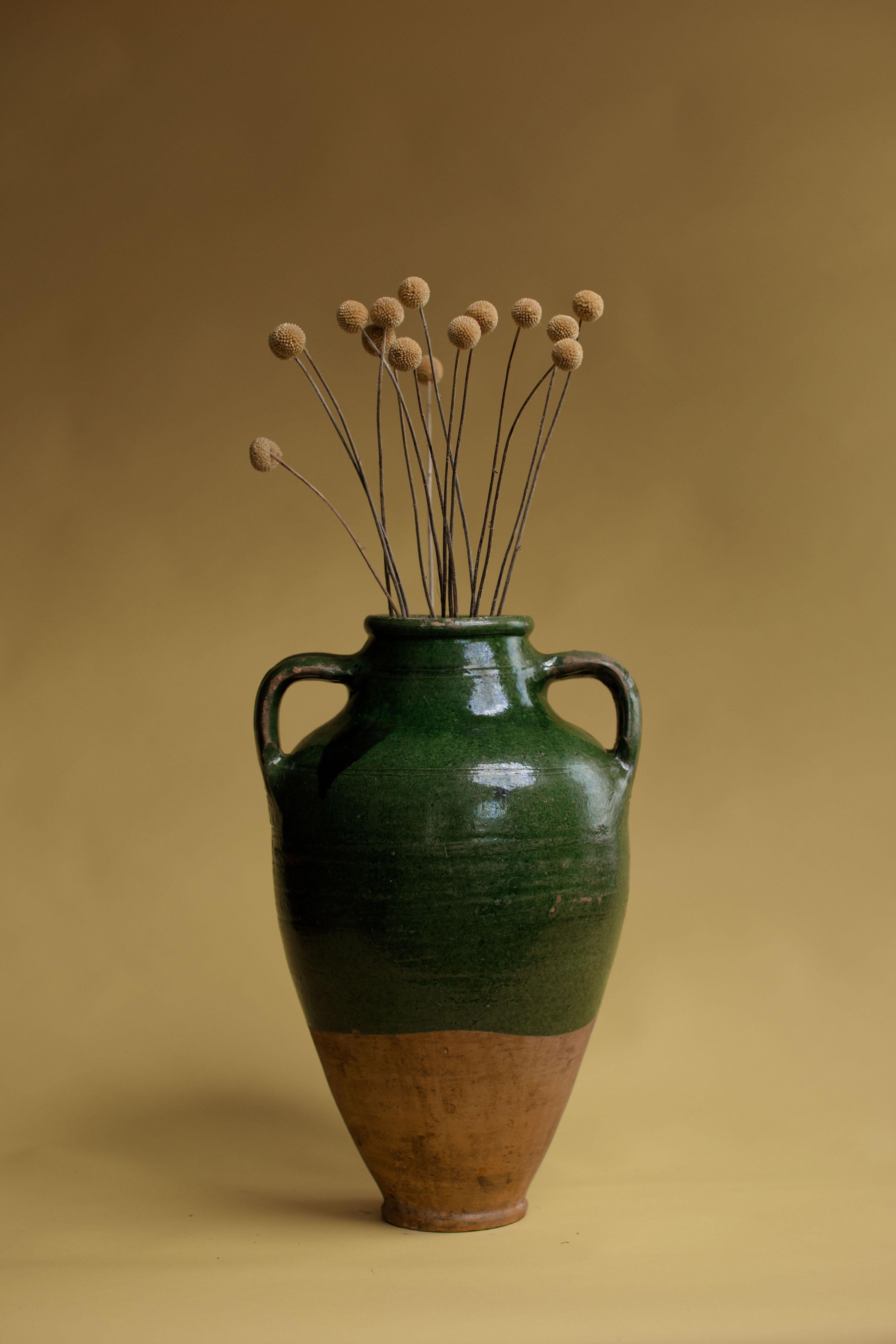 Transport your home to the heart of Anatolia with this exquisite vintage Turkish clay pot from Konya. Dating back 70 years, this handcrafted vessel was traditionally used to store grains and liquids, preserving the flavours of the past.

Today, it